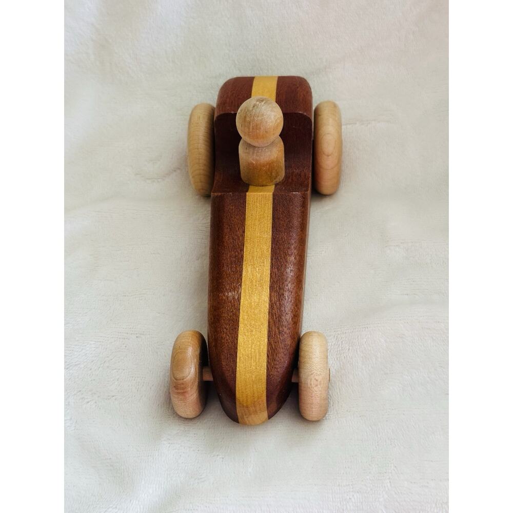 Push Along Car 8” Rolling Wooden Heavy Toy Vtg